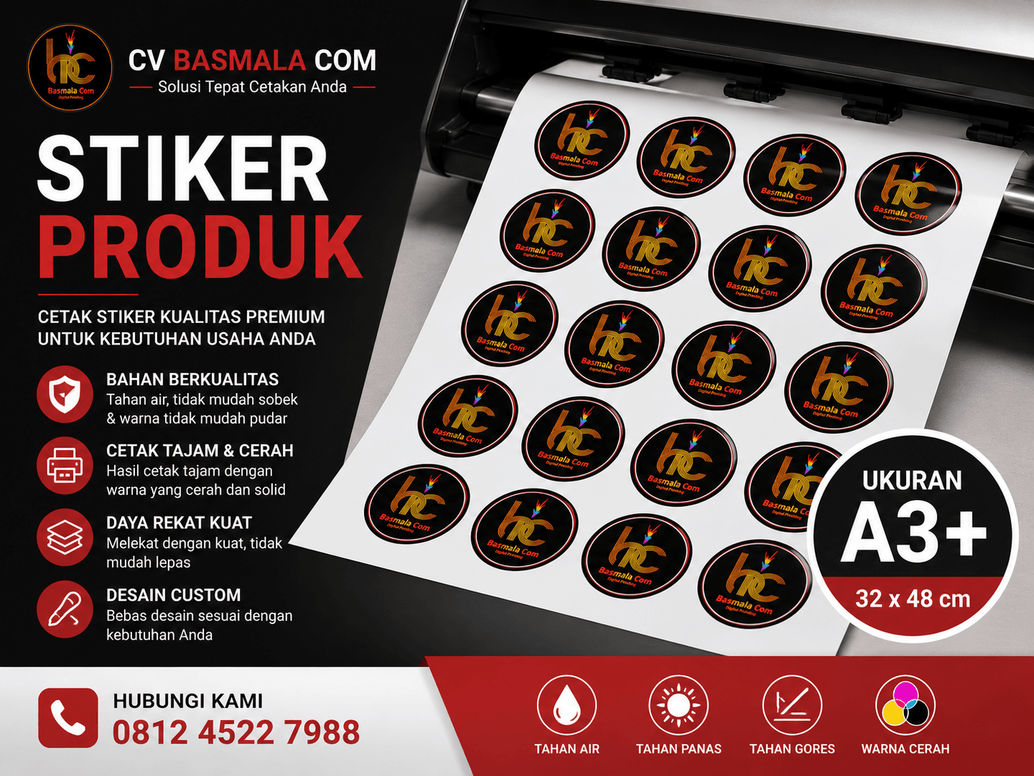 Stiker produk custom hasil cetak