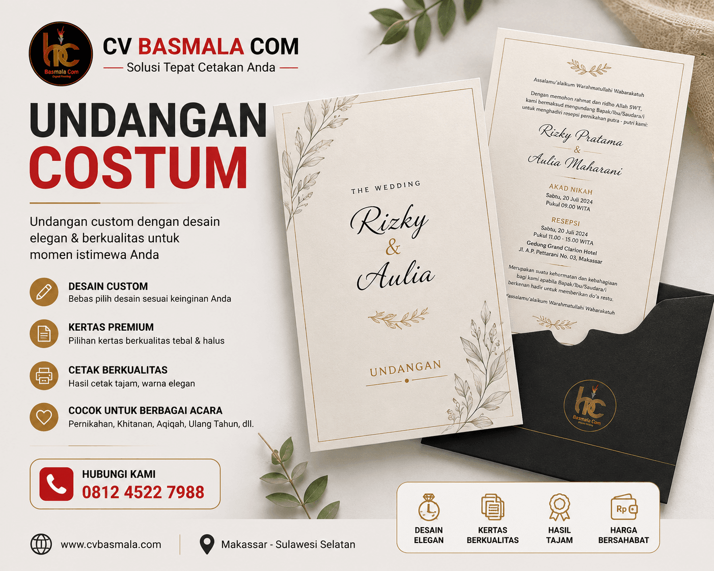 Cetakan undangan dan kebutuhan acara custom